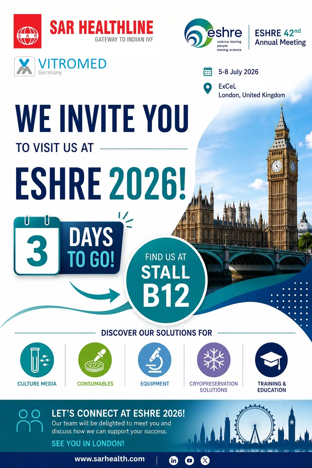 ESHRE 2026 ,SAR Healthline Pvt. Ltd. and Vitromed-Germany at the 42nd ESHRE Annual Meeting @ ExCeL London, United Kingdom